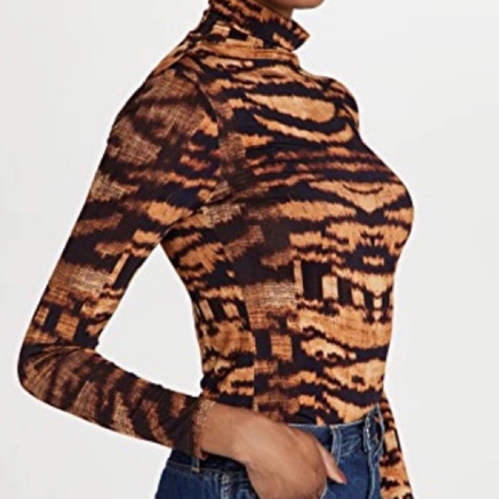 ULLA JOHNSON AURELIA TIGERS EYE MESH TURTLENECK TOP Medium LONG SLEEVE